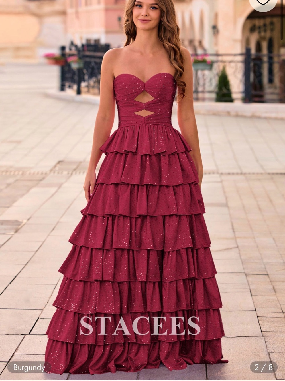 Strapless Burgundy/Red Ruffled Prom Dress - Picture 6 of 6